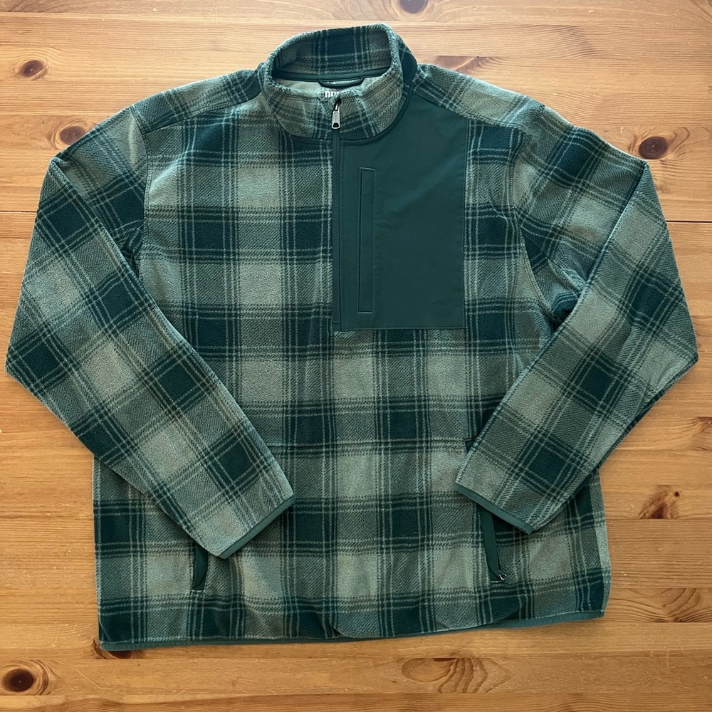 Men’s XL Duluth Trading Co. Green Fleece Quarter Zip Mock Neck Jacket Plaid